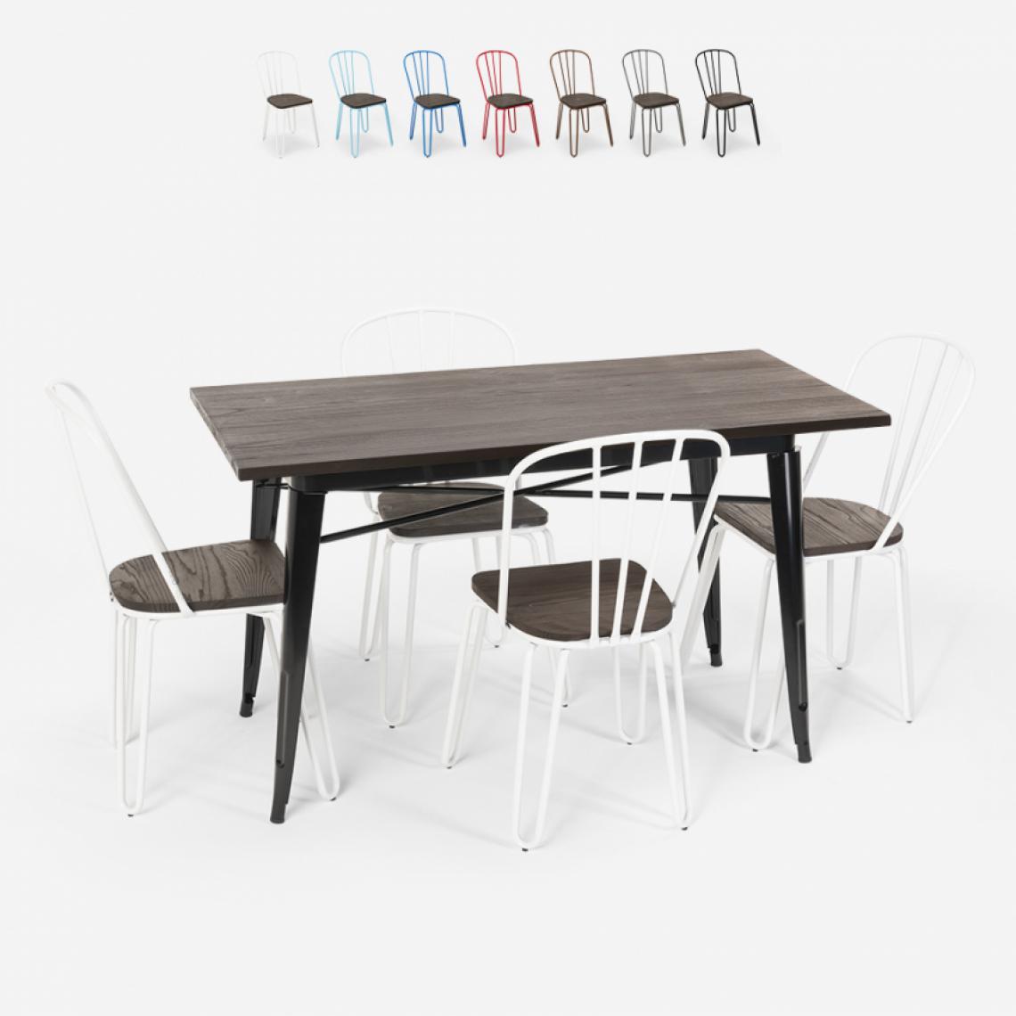 Ahd Amazing Home Design - Set de table rectangulaire 120x60 avec 4 chaises acier bois design industriel Tolix Otis, Couleur: Blanc - Tables à manger
