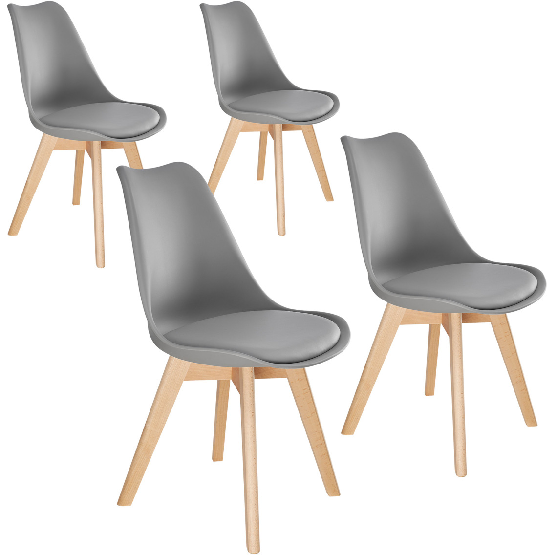 Tectake - 4 Chaises de Salle à Manger FRÉDÉRIQUE Style Scandinave Pieds en Bois Massif Design Moderne - gris - Chaises