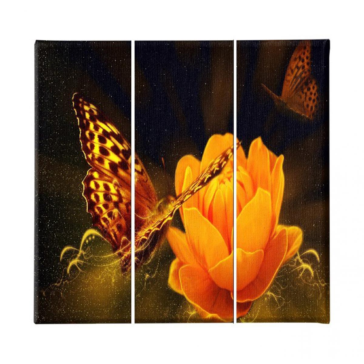 Homemania - HOMEMANIA Tableau Butterfly - 3 pièces - Animaux - du salon, de la chambre - Multicouleur en Polyester, Bois, 69 x 3 x 50 cm - Tableaux, peintures