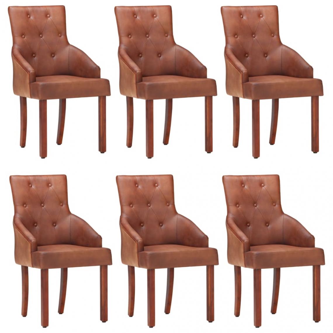 Decoshop26 - Lot de 6 chaises de salle à manger cuisine design vintage cuir de chèvre véritable marron CDS022564 - Chaises