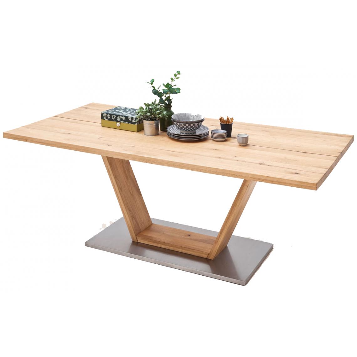 Pegane - Table à manger en bois massif avec dessus en V - L.200 x H.77 x P.100 cm -PEGANE- - Tables à manger