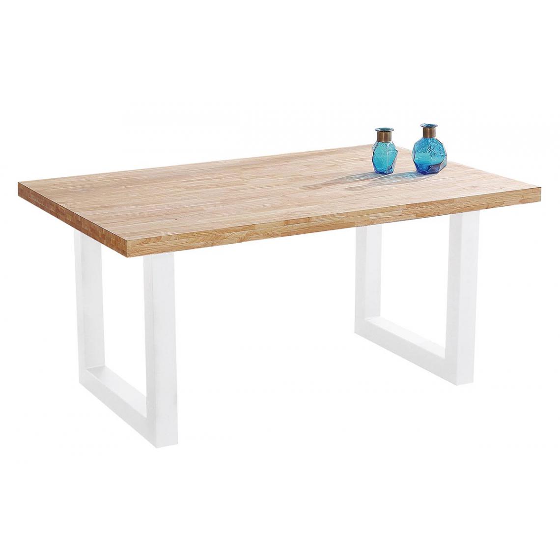 Pegane - Table à manger en bois coloris chêne nordique / pieds blanc - Longueur 160 x profondeur 100 x hauteur 75 cm - Tables à manger
