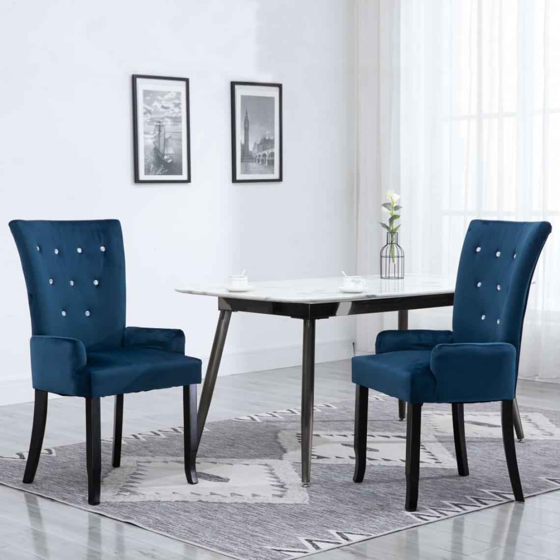 Chunhelife - Chaise de salle à manger et accoudoirs 2 pcs Bleu foncé Velours - Chaises