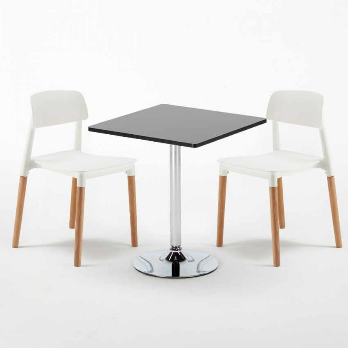 Ahd Amazing Home Design - Table Carrée Noire 70x70cm Avec 2 Chaises Colorées Set Intérieur Bar Café Barcellona Mojito, Couleur: Blanc - Tables à manger