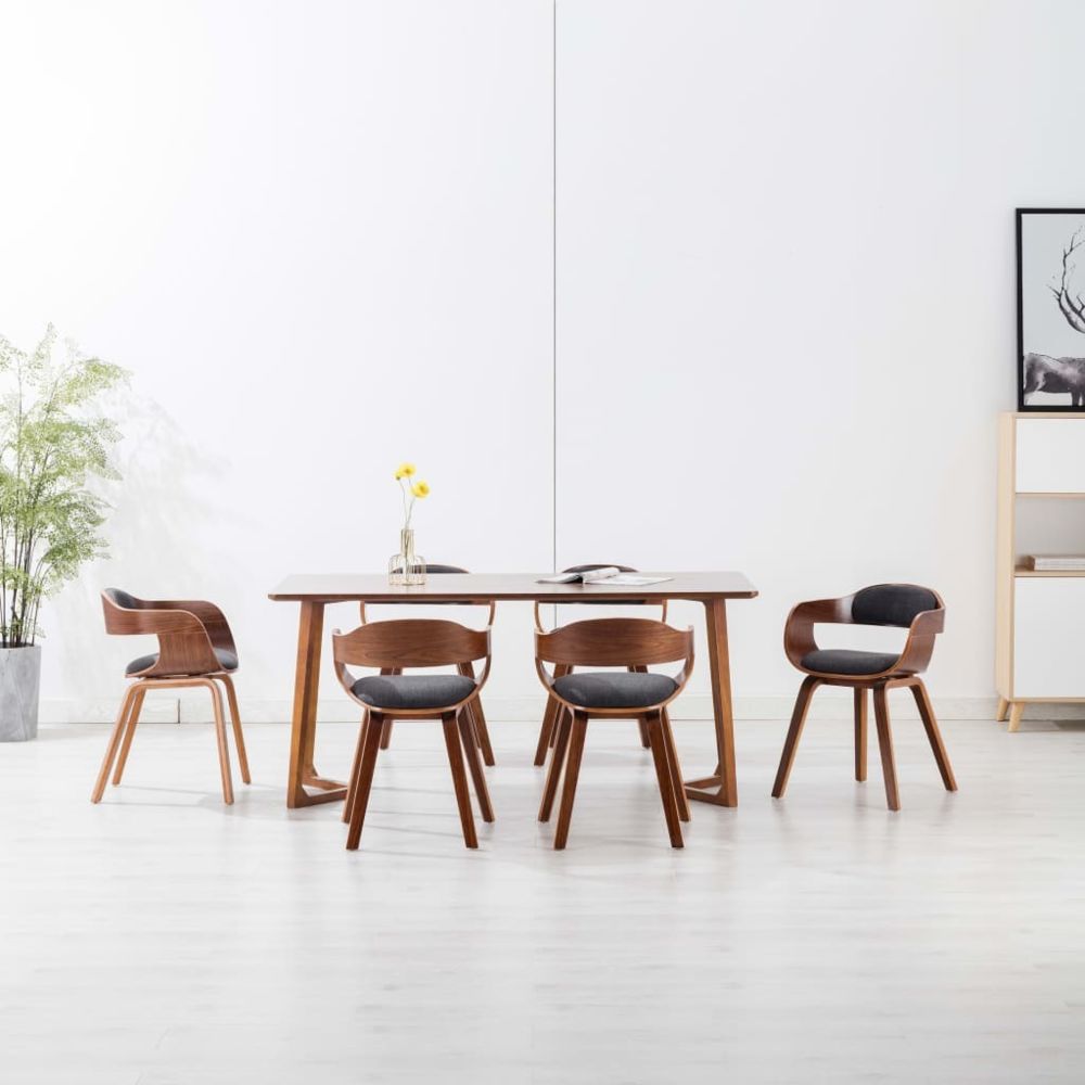 marque generique - Magnifique Fauteuils et chaises ensemble Washington Chaises de salle à manger 6 pcs Gris foncé Tissu et bois courbé - Chaises