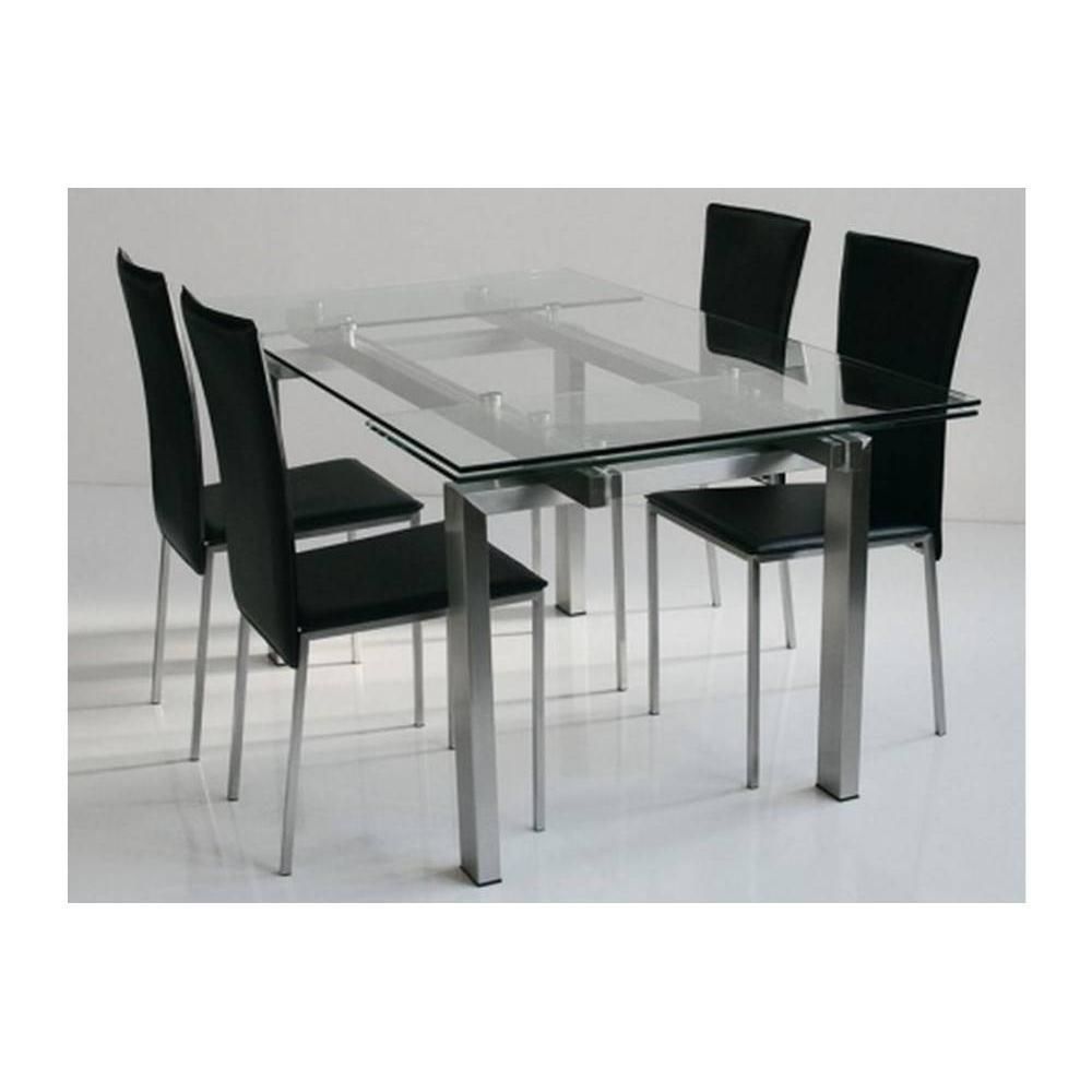 Inside 75 - Table repas extensible NEW YORK plateau verre trempé piétement acier brossé 160 x 90 cm. - Tables à manger