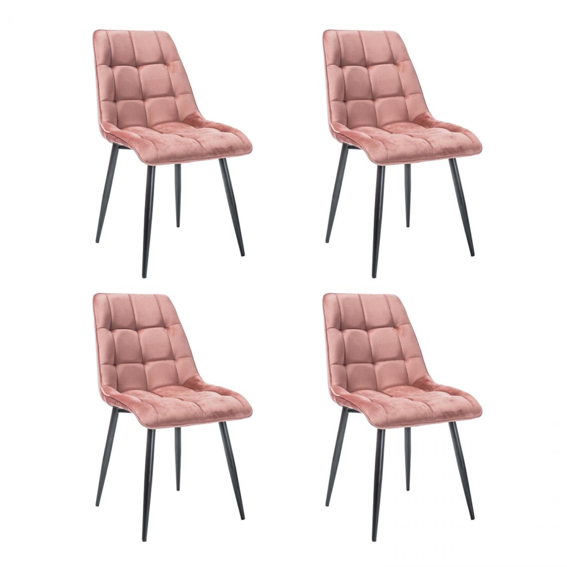 Hucoco - CHIM - Lot de 4 chaises matelassées salle à manger - 89x51x44 cm - Tissu velouté - Pieds en métal - Rose - Chaises