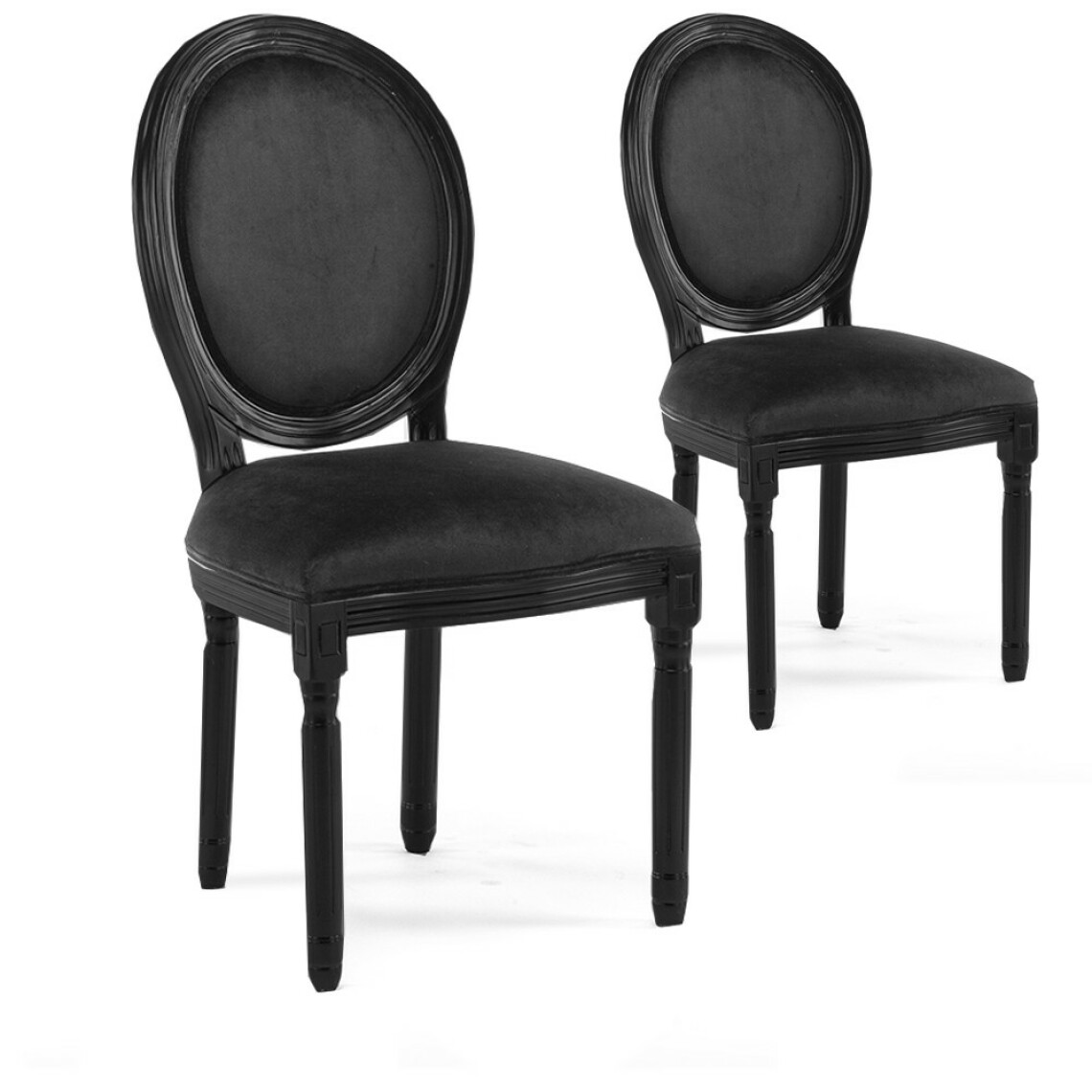marque generique - Lot de 2 chaises médaillon Louis XVI velours Noir - Chaises