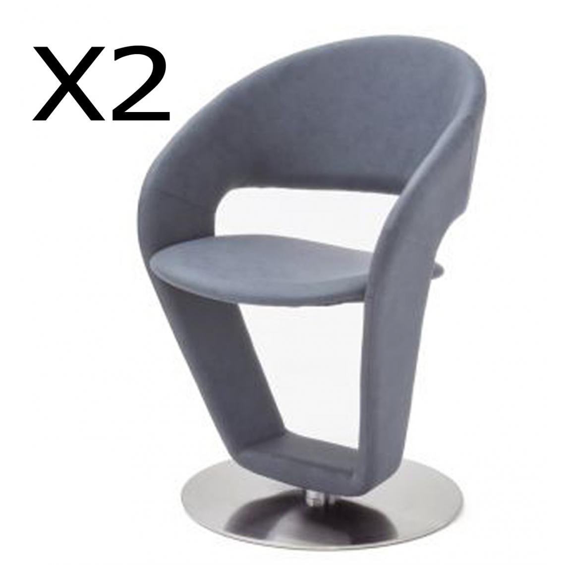 Pegane - Lot de 2 chaises pivotantes en acier et simili cuir gris-bleu - L.62 x H.90 x P.62 cm - Chaises