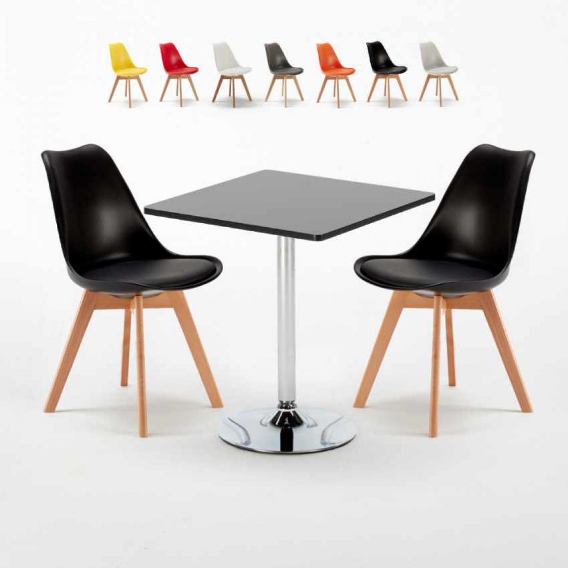 Ahd Amazing Home Design - Table Carrée Noire 70x70cm Avec 2 Chaises Colorées Set Intérieur Bar Café NORDICA Mojito, Couleur: Noir - Tables à manger