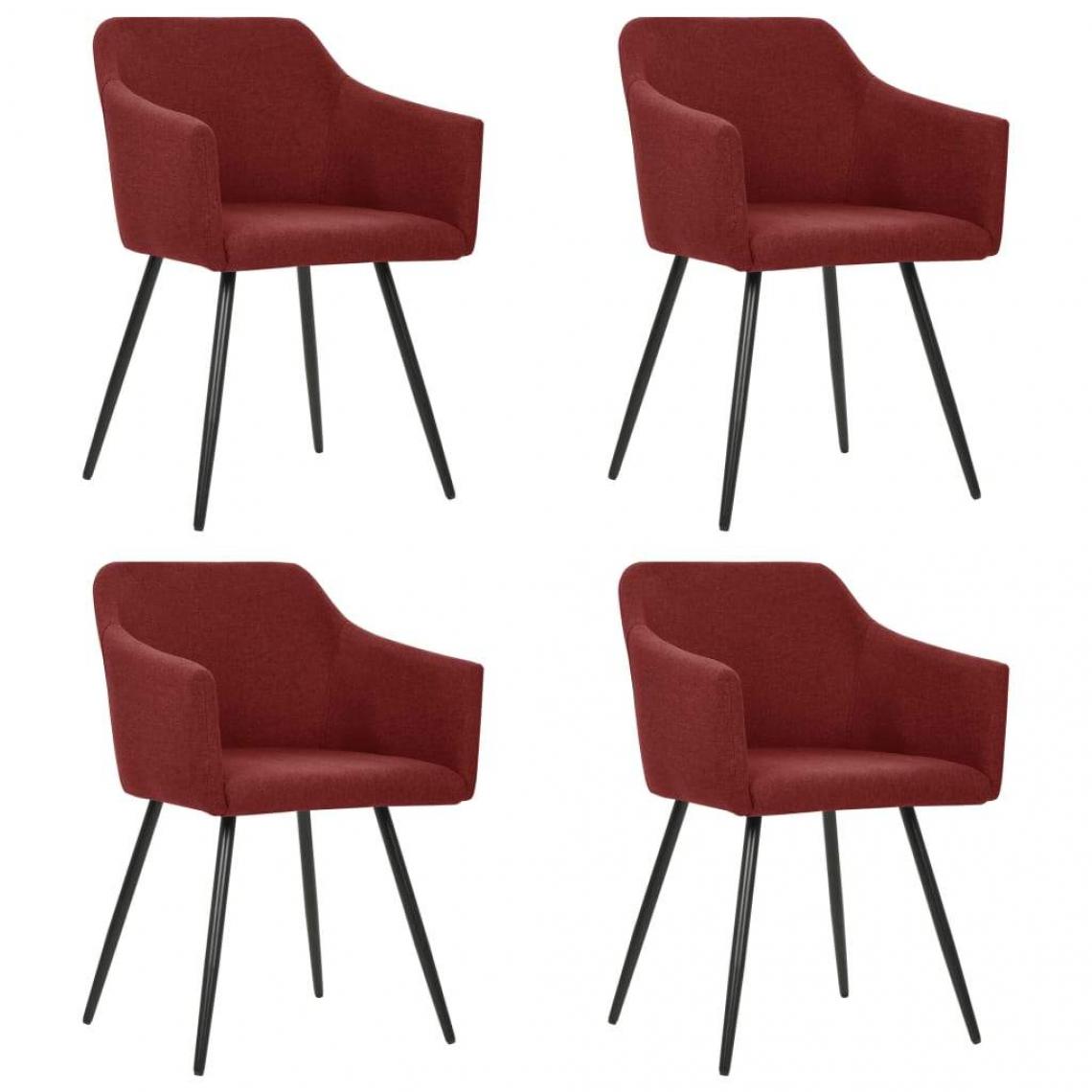 Decoshop26 - Lot de 4 chaises de salle à manger cuisine design rétro tissu rouge bordeaux CDS021950 - Chaises