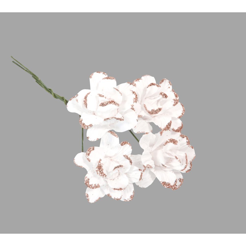 Visiodirect - Lot 12 Fleurs en papier blanche contour paillete rose gold - 9 x 2,5 cm - Objets déco