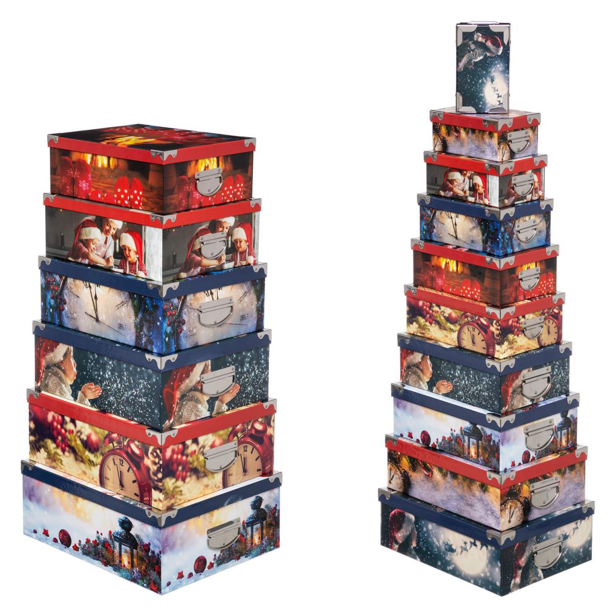 JJA - 16 Boîtes pour cadeaux de Noël Tradition - Rouge et bleu - Décorations de Noël