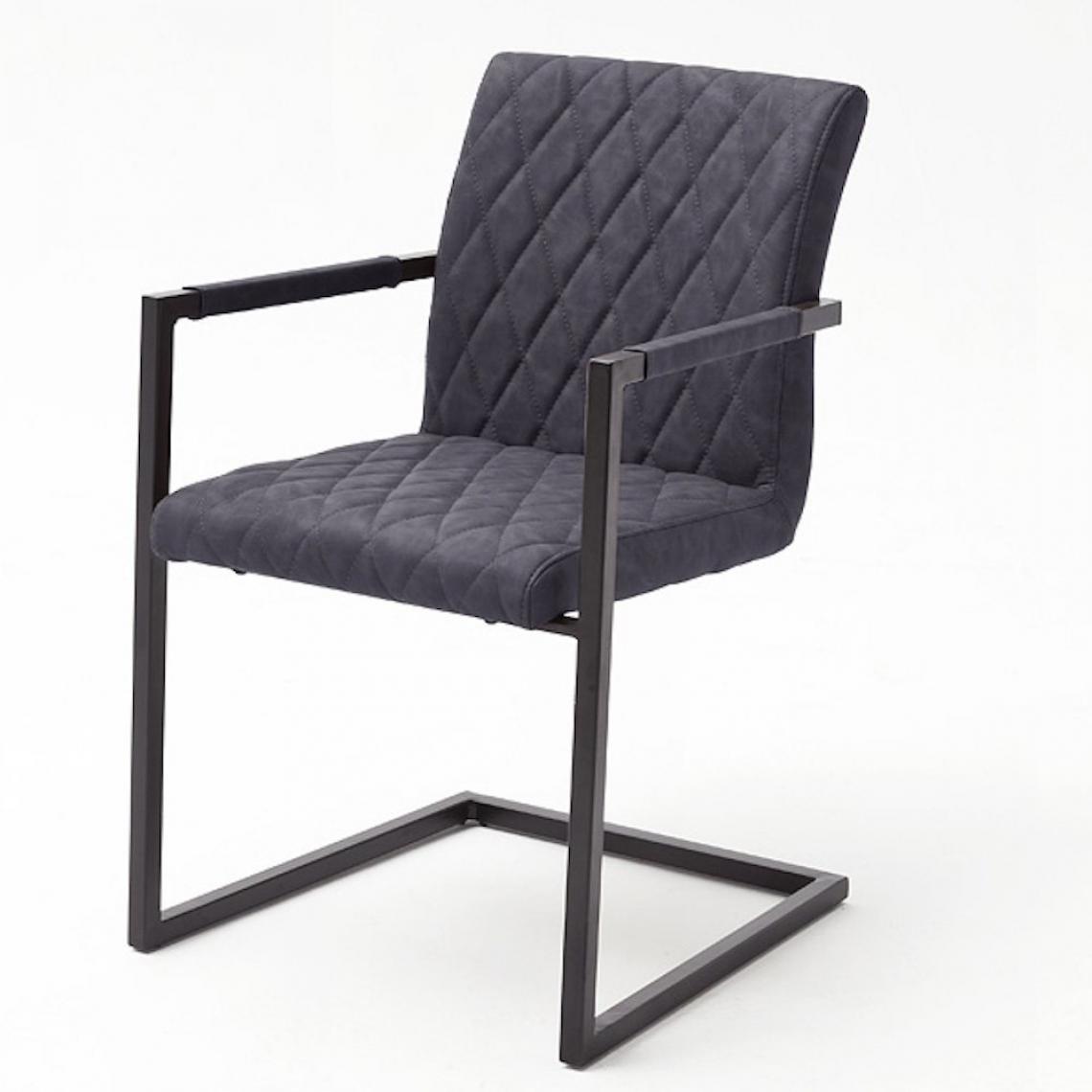 Inside 75 - Lot de 4 chaises KERRY tissu gris couture diamant avec piètement tube carré métal noir mat avec accoudoirs - Chaises