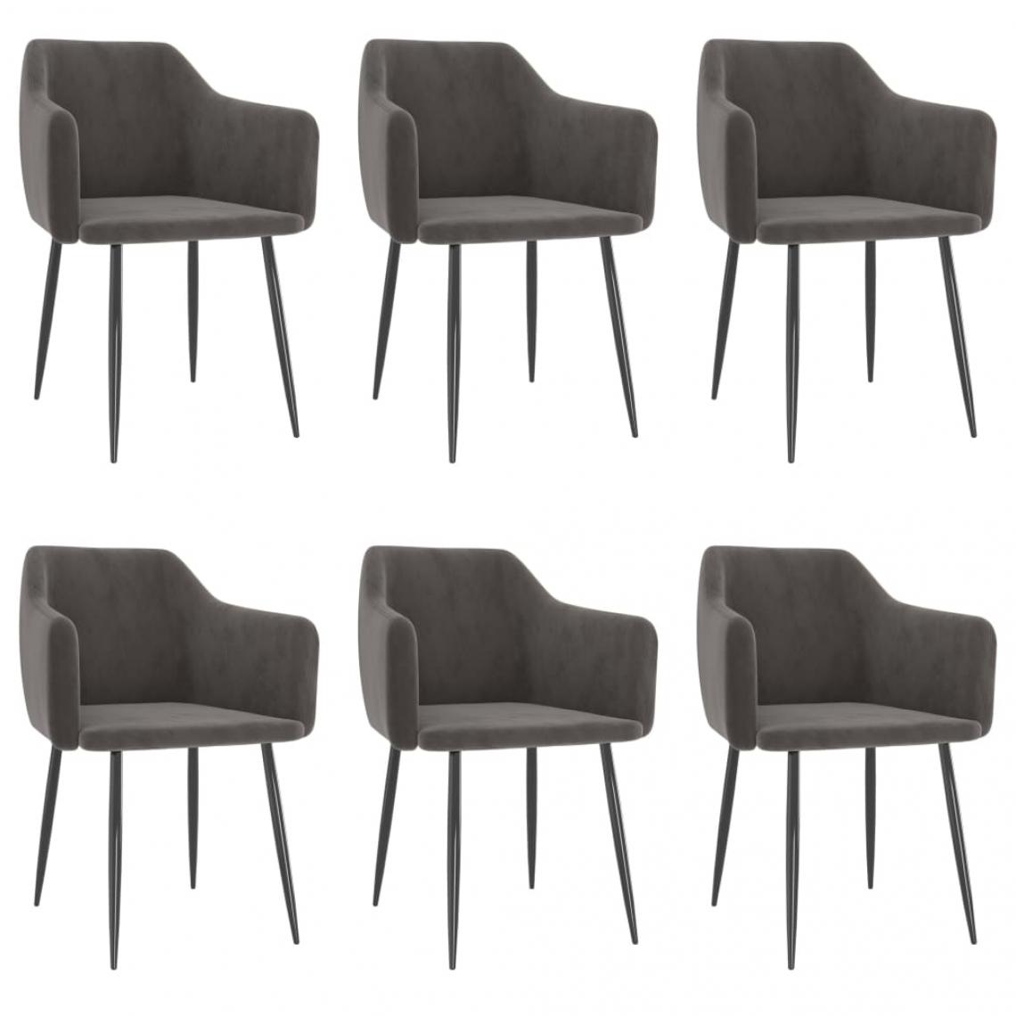 Decoshop26 - Lot de 6 chaises de salle à manger cuisine design moderne velours gris foncé CDS022468 - Chaises