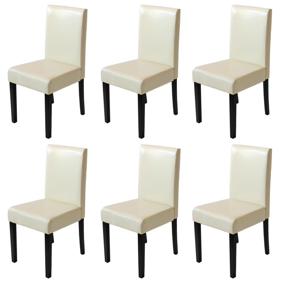 Mendler - Lot de 6 chaises de séjour Littau, simili-cuir, crème, pieds foncés - Chaises