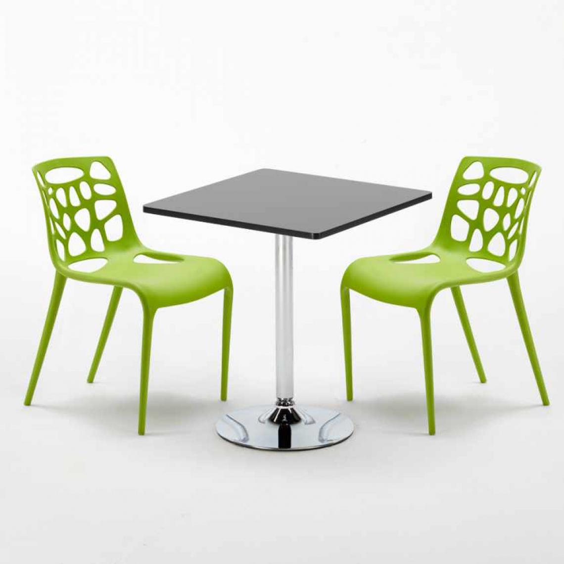 Ahd Amazing Home Design - Table Carrée Noire 70x70cm Avec 2 Chaises Colorées Set Intérieur Bar Café Gelateria Mojito, Couleur: Vert - Tables à manger