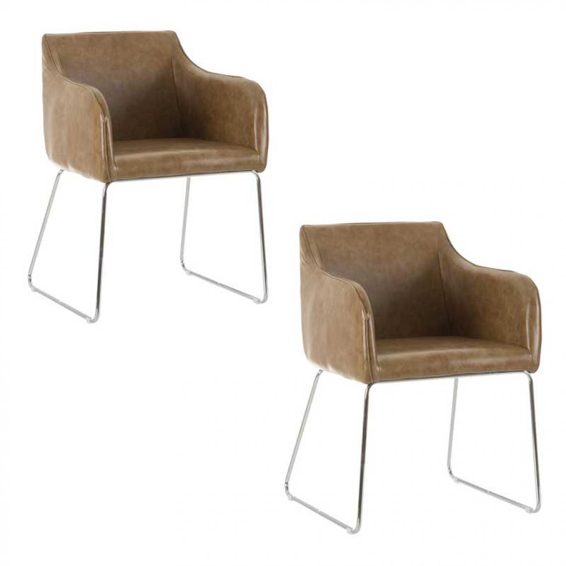 Tousmesmeubles - Duo de chaises avec accoudoirs Cuir/Métal Vert - BRATSA - Chaises