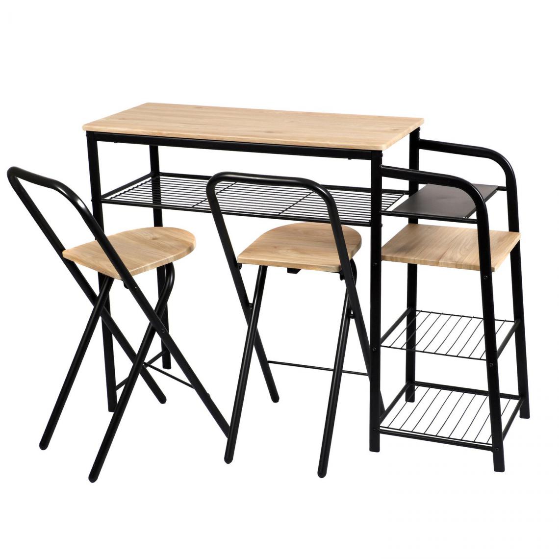 Urban Living - Table de Bar et ses 2 Tabourets - Noir et Beige - H. 88,5 cm - Tables à manger