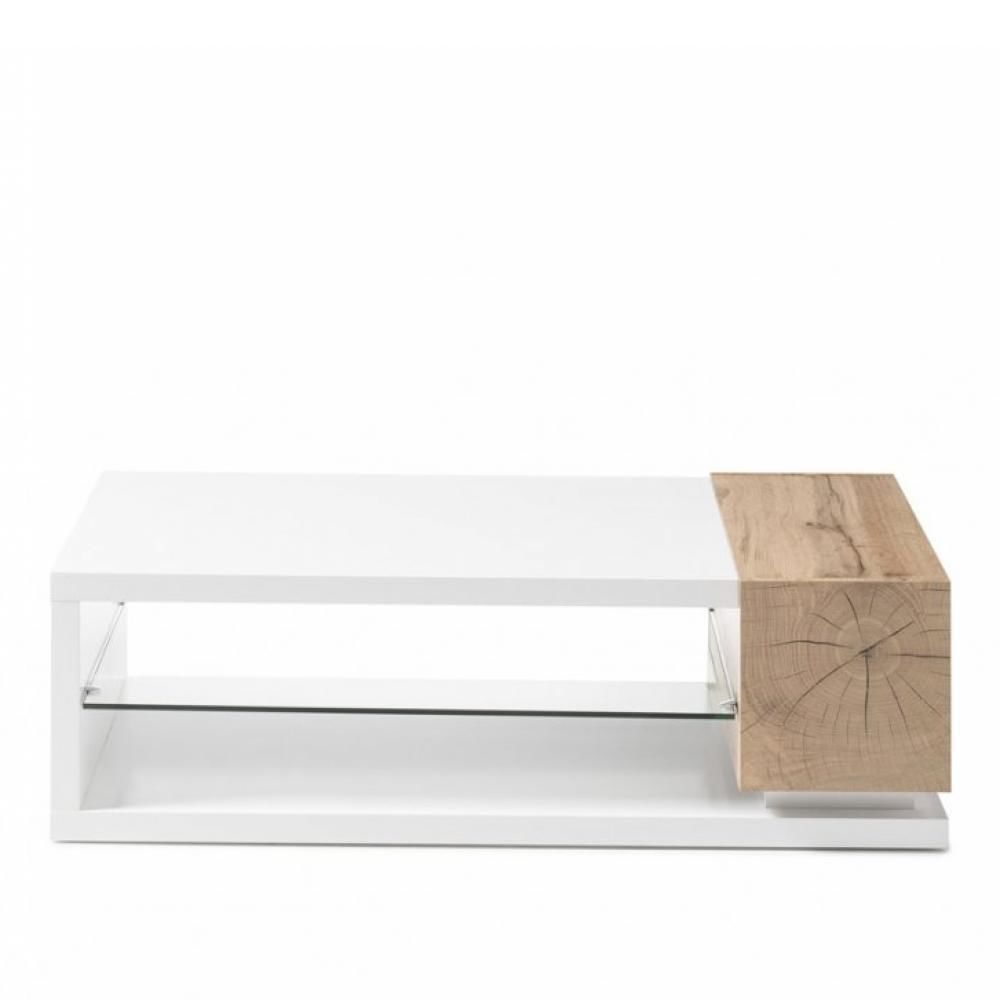 Inside 75 - Table basse MARDIN 120 x 63 cm décor chêne noueux et blanc laqué blanc - Tables à manger