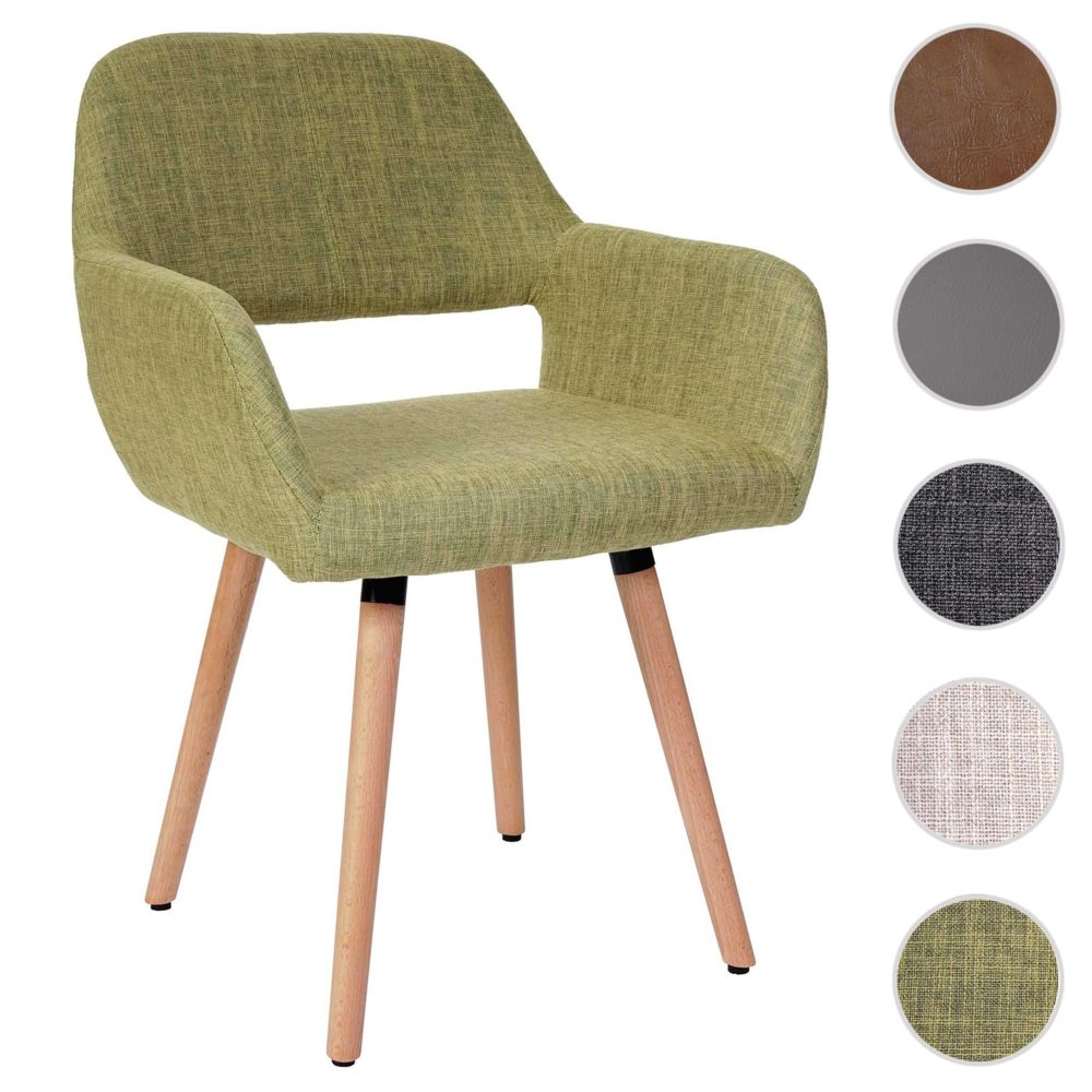 Mendler - Chaise de salle à manger Altena II, fauteuil, design rétro des années 50 ~ tissu, vert clair - Chaises