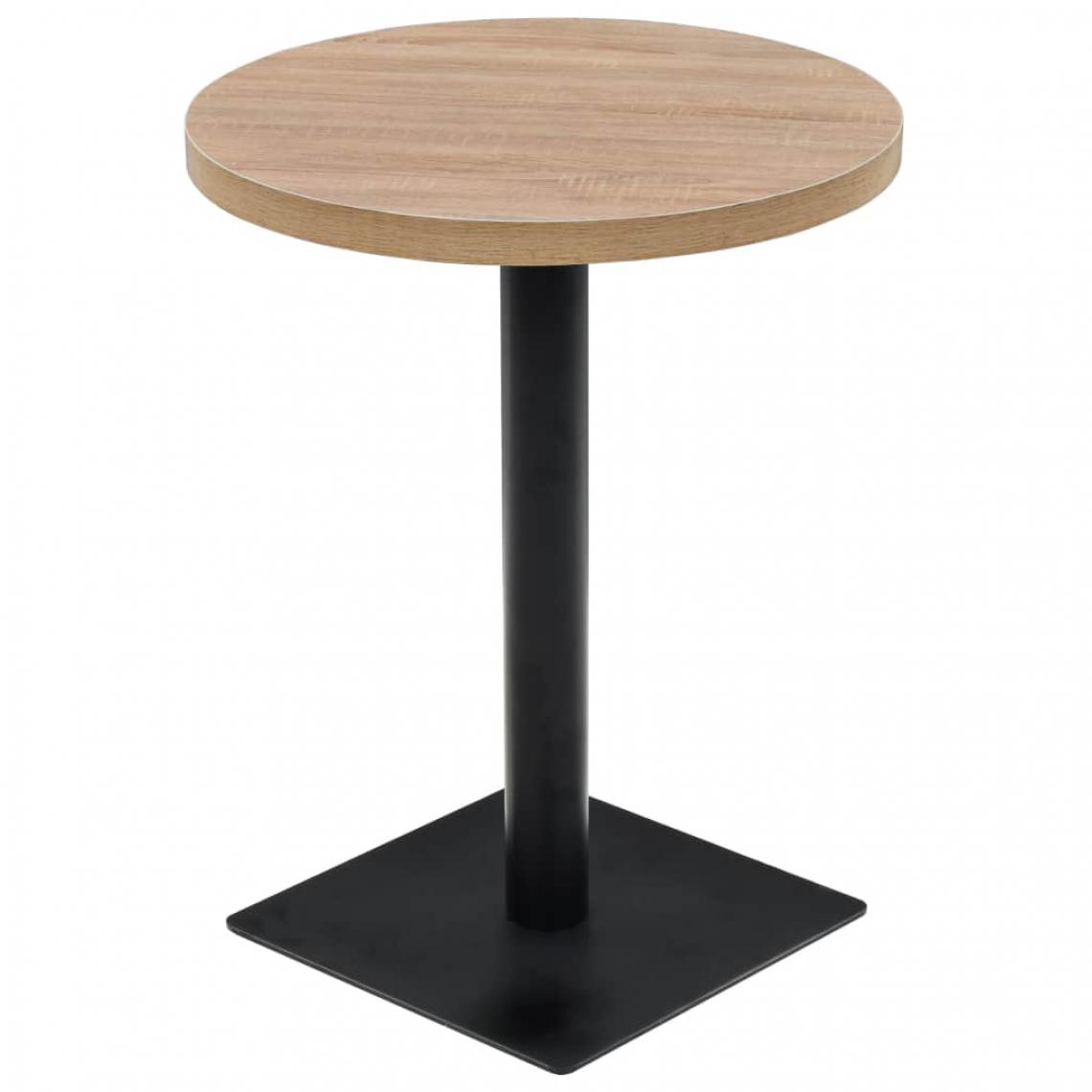 Chunhelife - Table de bistro MDF et acier Rond 60 x 75 cm Couleur de chêne - Tables à manger