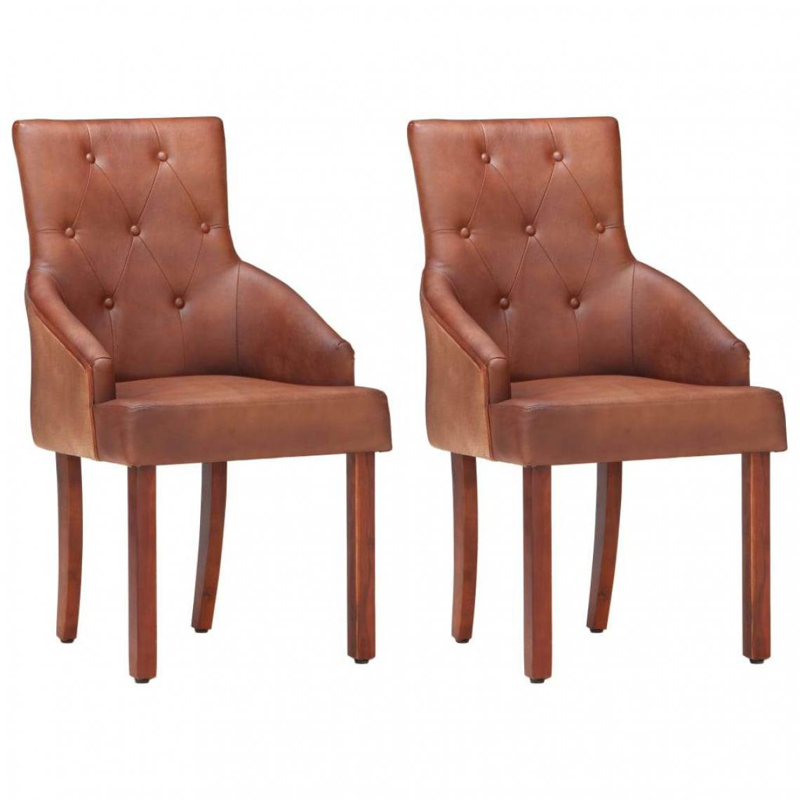 Decoshop26 - Lot de 2 chaises de salle à manger cuisine design vintage cuir de chèvre véritable marron CDS020677 - Chaises