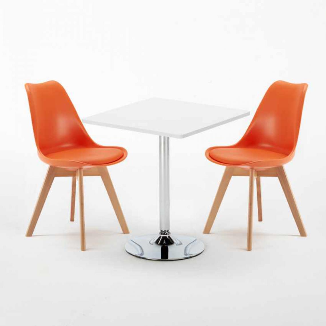 Ahd Amazing Home Design - Table Carrée Blanche 70x70cm Avec 2 Chaises Colorées Set Intérieur Bar Café Nordica Cocktail, Couleur: Orange - Tables à manger