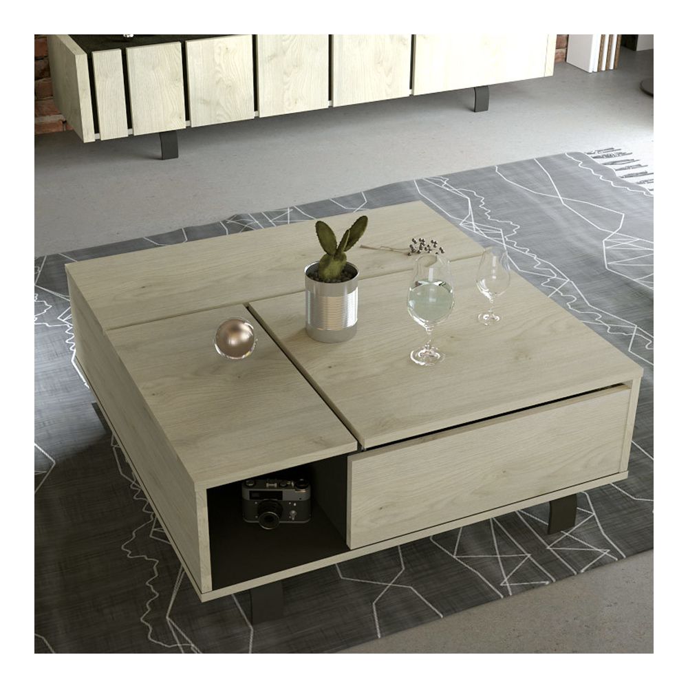 Kasalinea - Table de salon relevable industrielle couleur bois et effet béton JEFFREY - Tables à manger
