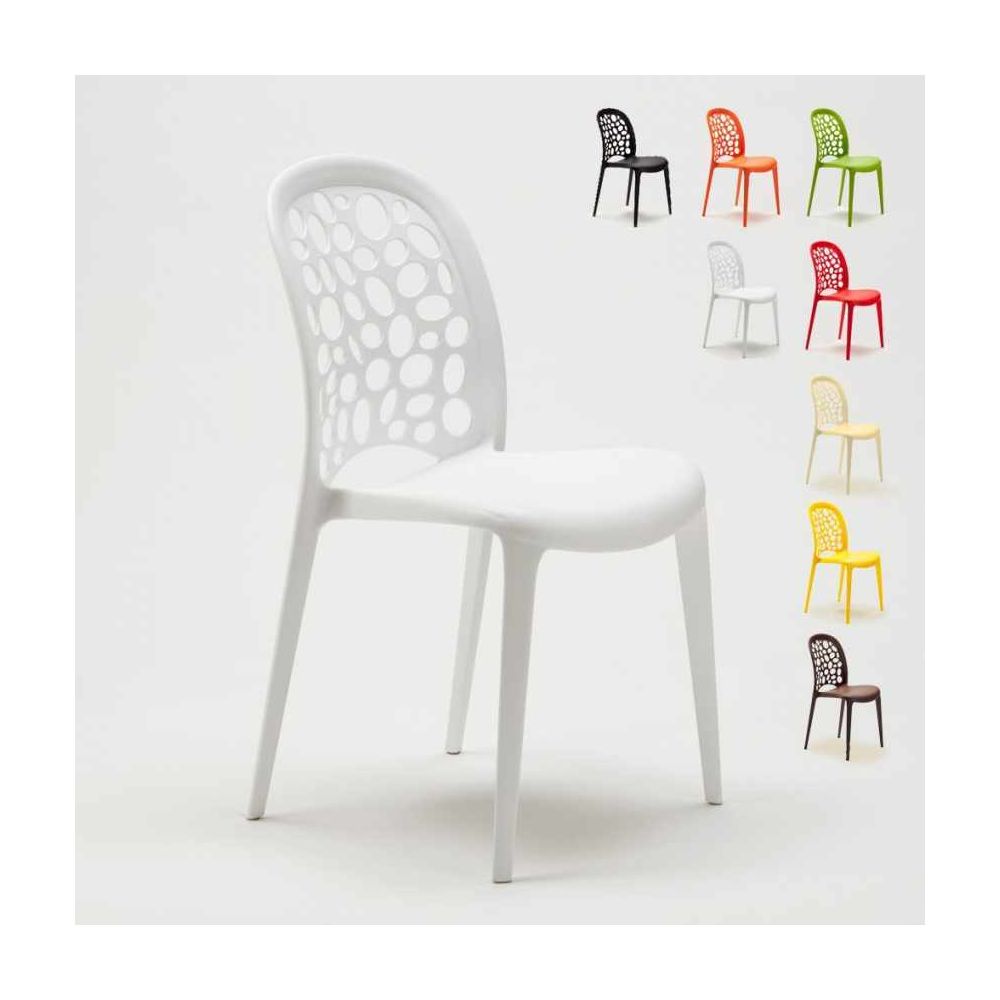 Ahd Amazing Home Design - Chaise salle à manger café bar restaurant jardin polypropylène empilable Design WEDDING Holes Messina, Couleur: Blanc - Chaises
