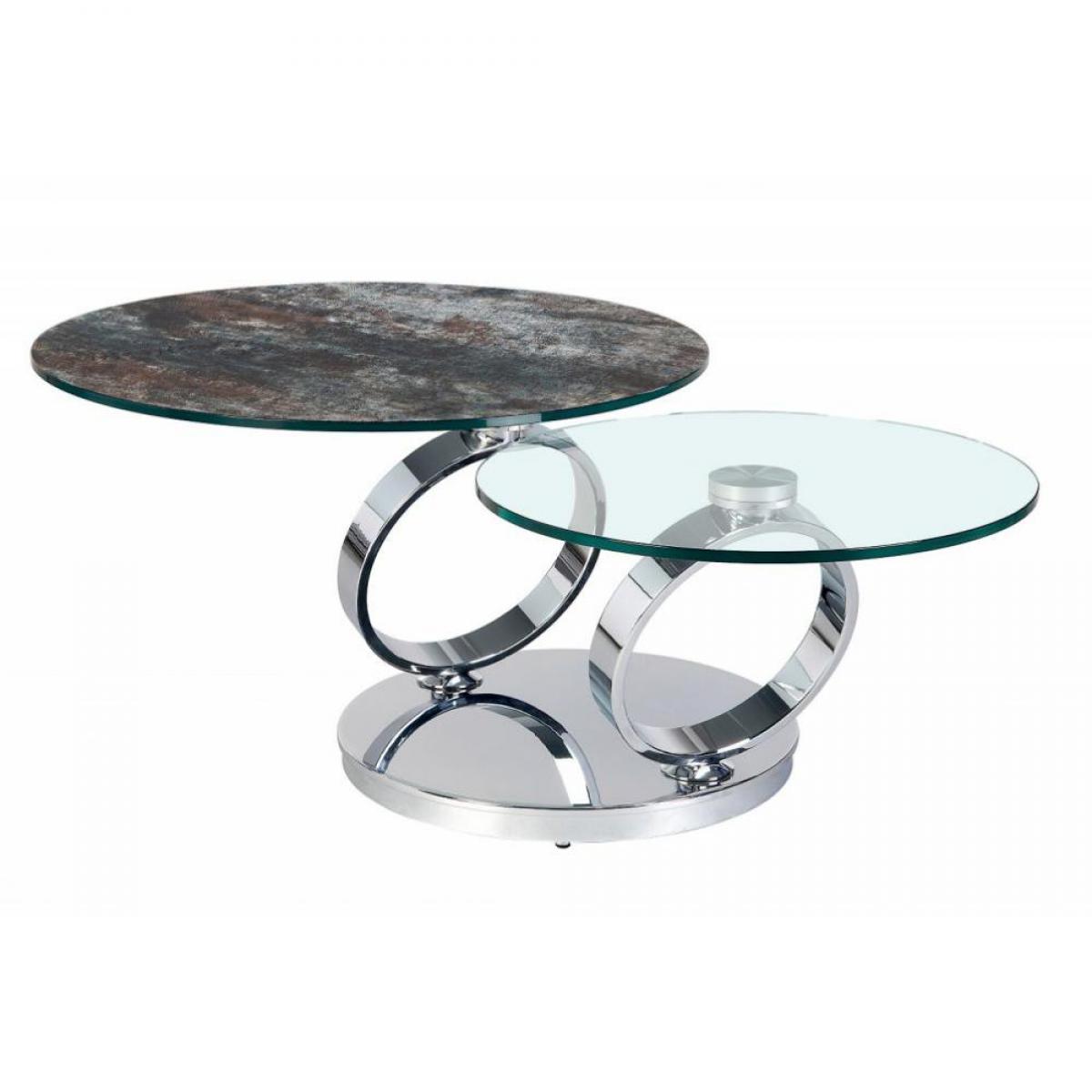 Inside 75 - Table OLYMPE à plateaux pivotants en verre et céramique ANTHRACITE - Tables à manger