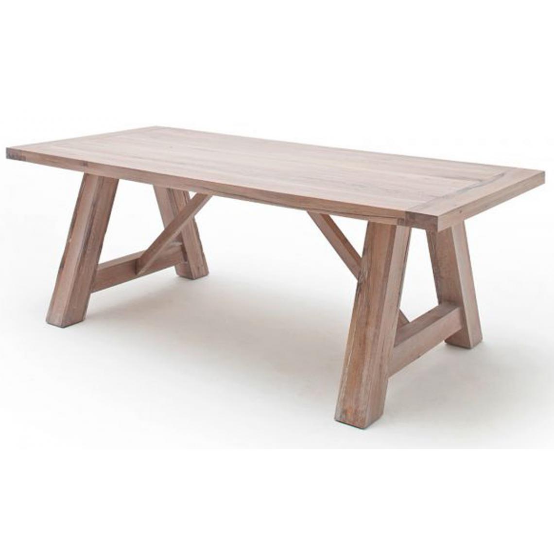 Pegane - Table à manger en chêne massif chaulé, laqué mat - L.260 x H.76 x P.100 cm -PEGANE- - Tables à manger