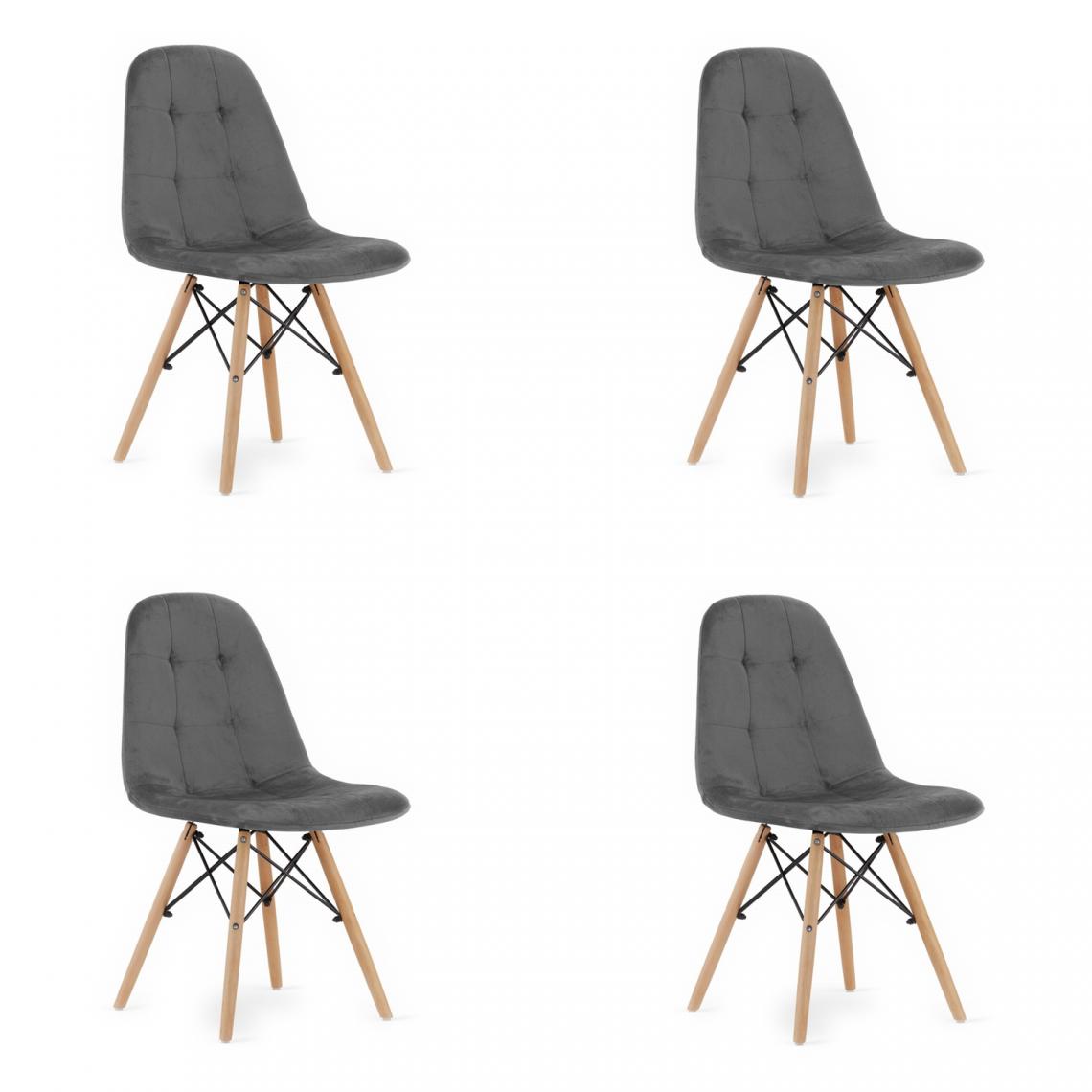 Hucoco - DUMOL - Lot de 4 chaises style moderne salon/bureau - 84x53x45 cm - Chaise de salle à manger en velours - Gris - Chaises