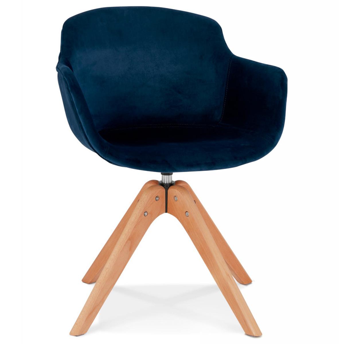 Alterego - Chaise avec accoudoirs 'BERNI' en velours bleu et pieds en bois naturel - Chaises