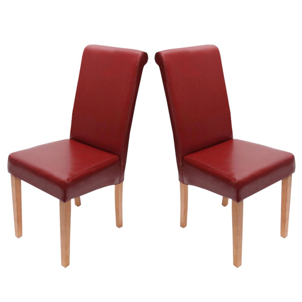 Mendler - Lot de 2 chaises de séjour Novara II, cuir, rouge/pieds clairs - Chaises