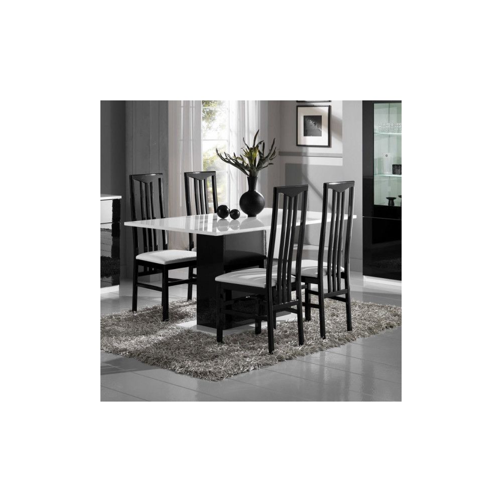 Dansmamaison - Table de repas laquée Blanc/Noir - ZEME - L 160 x l 90 x H 77 cm - Tables à manger