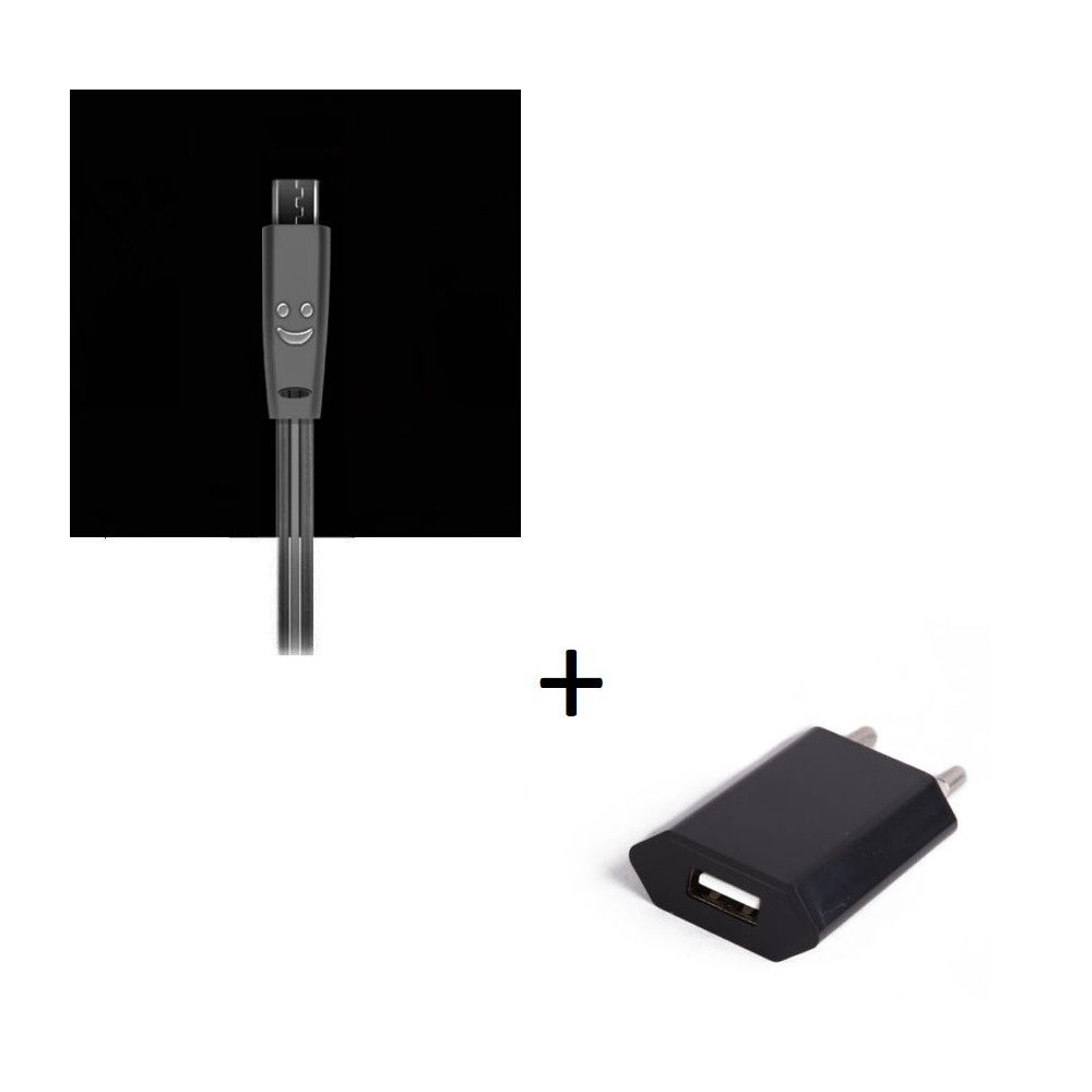 marque generique - Pack Chargeur pour HTC Desire Eye Smartphone Micro USB (Cable Smiley LED + Prise Secteur USB) Android Connecteur (NOIR) - Chargeur secteur téléphone