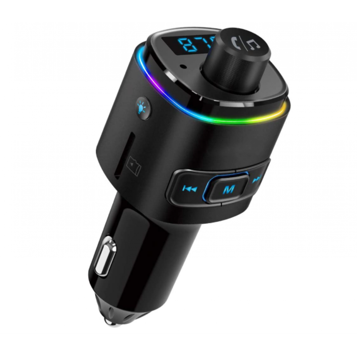 Chrono - Émetteur FM Bluetooth pour voiture, adaptateur de voiture Bluetooth rétroéclairé à 7 couleurs LED avec charge QC3.0, prise en charge de l'assistant Siri Google, clé USB, carte microSD, kit de voiture mains libres(Noir) - Enceintes Hifi