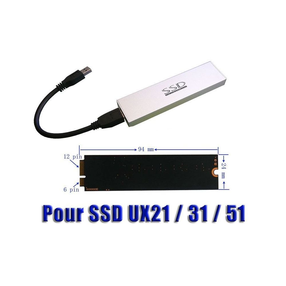 Kalea-Informatique - Boitier Aluminium USB 3.0 Pour SSD de ZENBOOK Convient pour SSD de PC Asus UX21 UX31 UX51 Convient pour SSD de PC Asus UX21 UX31 UX51 - Accessoires SSD