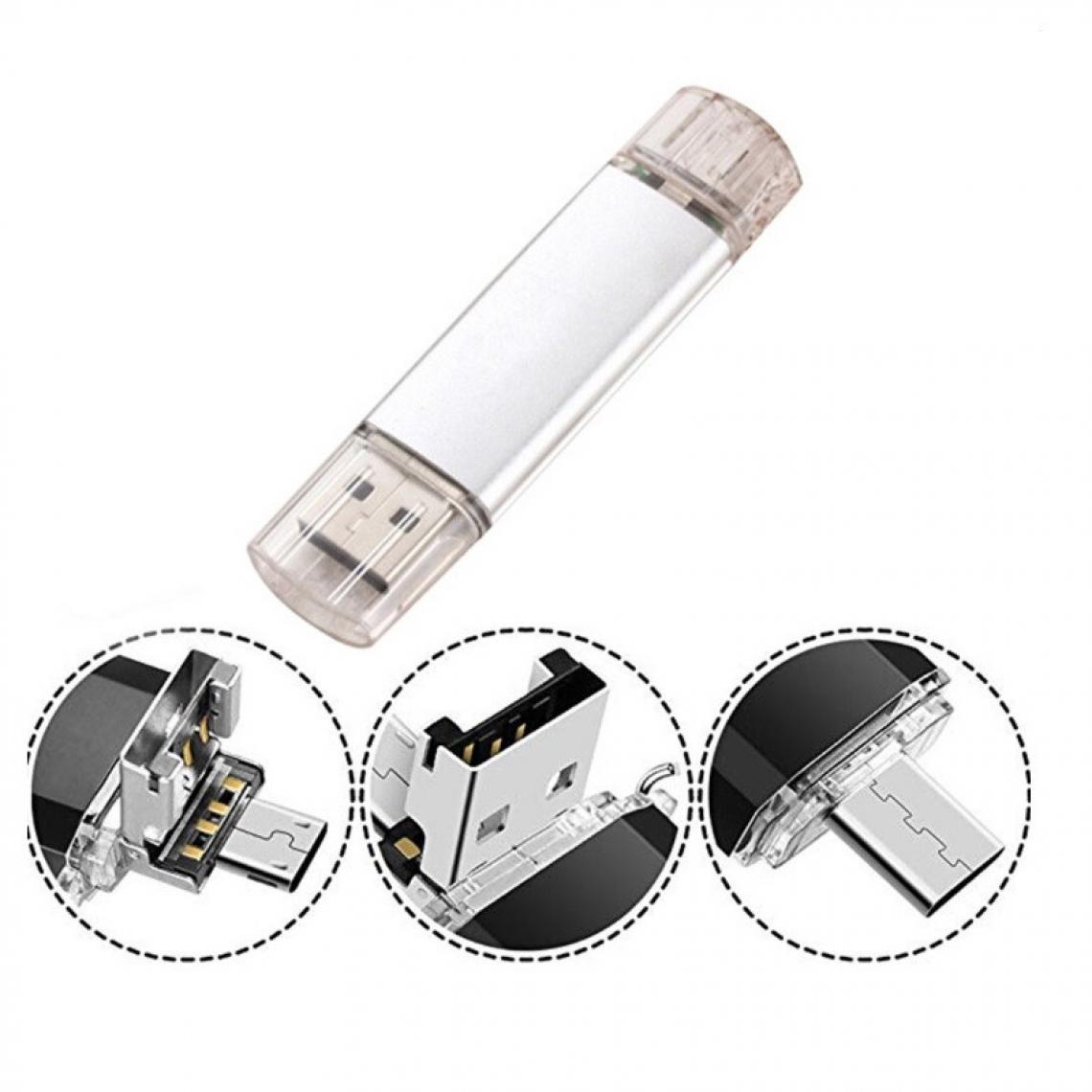 Shot - Clef USB 8Go 3 en 1 pour WIKO View 2 Smartphone & PC Micro USB Type C Cle Memoire 8GB (ARGENT) - Clés USB