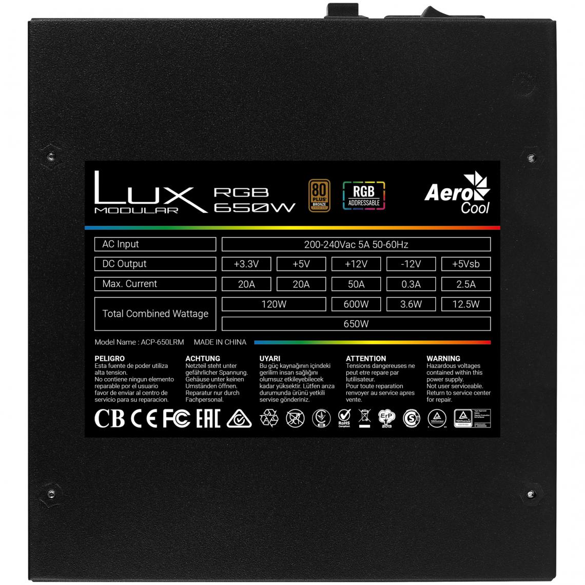 Aerocool - LUX RGB 650M - Alimentation modulaire