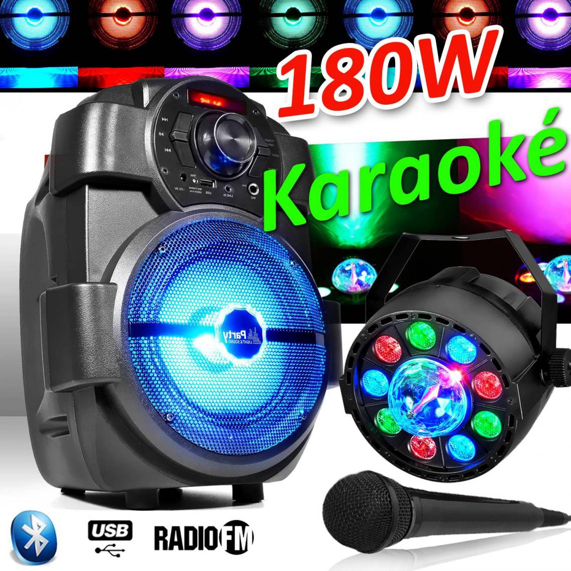 Party Sound - ENCEINTE PARTY KARAOKE 180W portable MICRO Batterie HANDY180 avec USB/BLUETOOTH/ RADIO FM + PAR Ayden - Enceintes Hifi