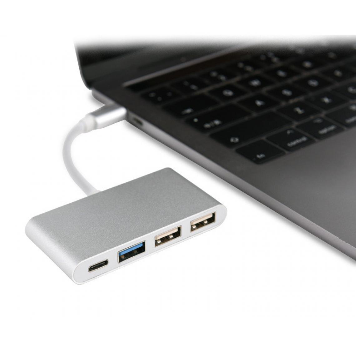 Shot - Multi Adaptateur 4 en 1 Type C pour MAC Mini APPLE Smartphone Hub 2 ports USB 2.0 1 Port USB 3.0 (ARGENT) - Hub