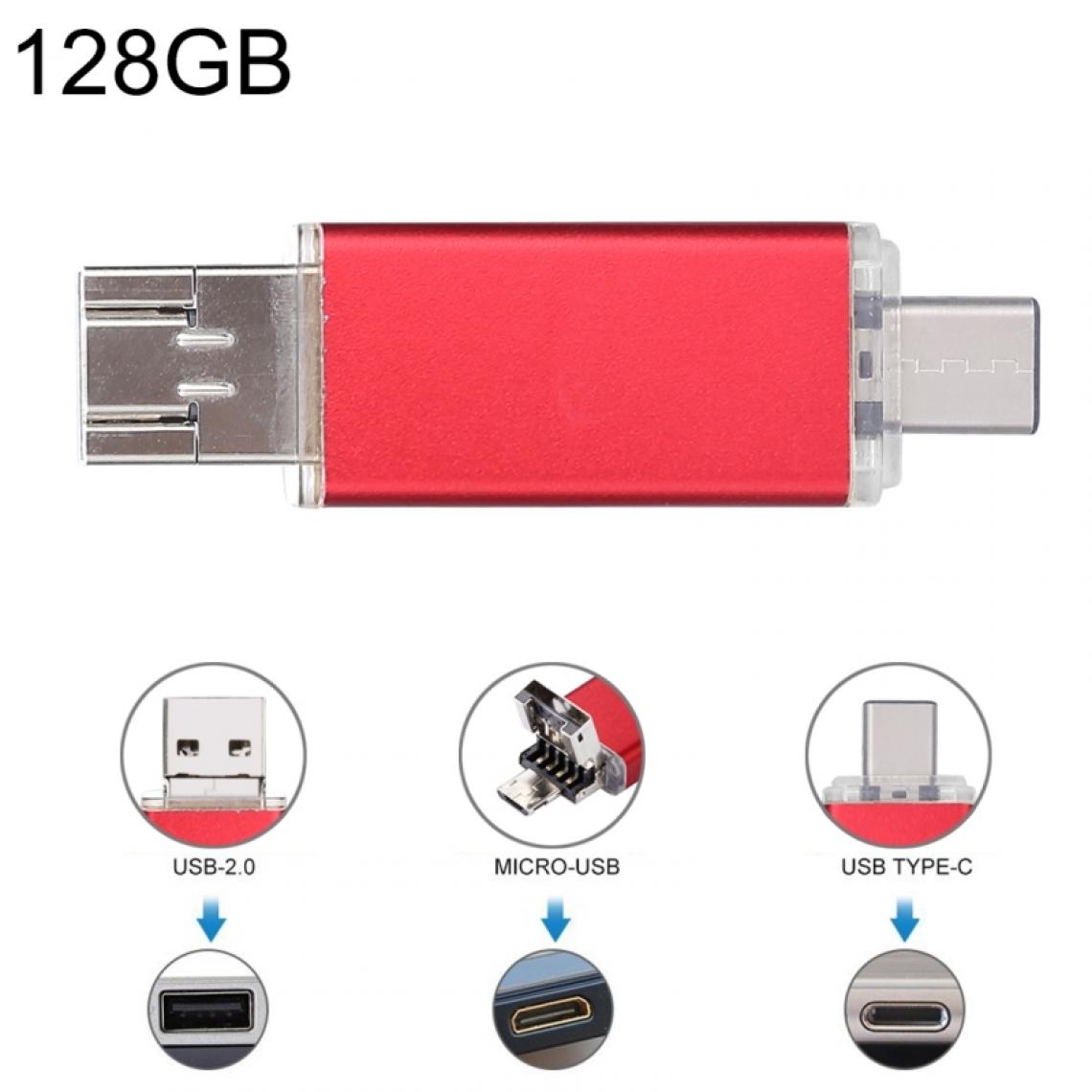 Wewoo - Pour Smartphones Type-C et PC rouge 128 Go Clé USB Multifonction USB-C / Type C + USB 2.0 + OTG 3 en 1 - Lecteur carte mémoire