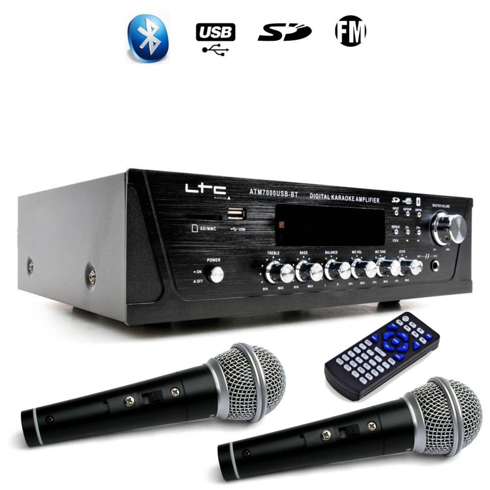 Ltc Audio - Amplificateur stéréo HIFI LTC ATM7000USB-BT 100W tuner digital, USB/SD/MMC/BT/KARAOKE + 2 Micros filaires - Ampli