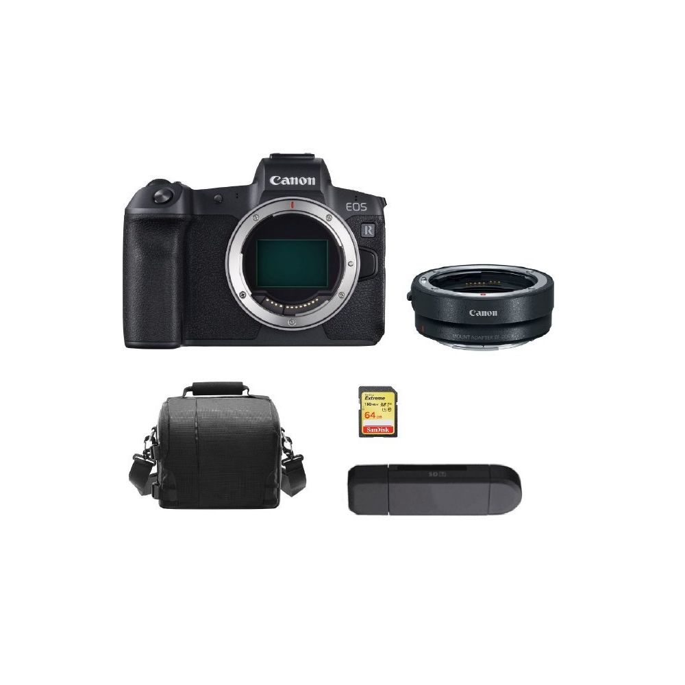 Canon - CANON EOS R Black + EF-EOS R Mount Adapter + 64GB SD card + camera Bag + Memory Card Reader - Reflex Grand Public