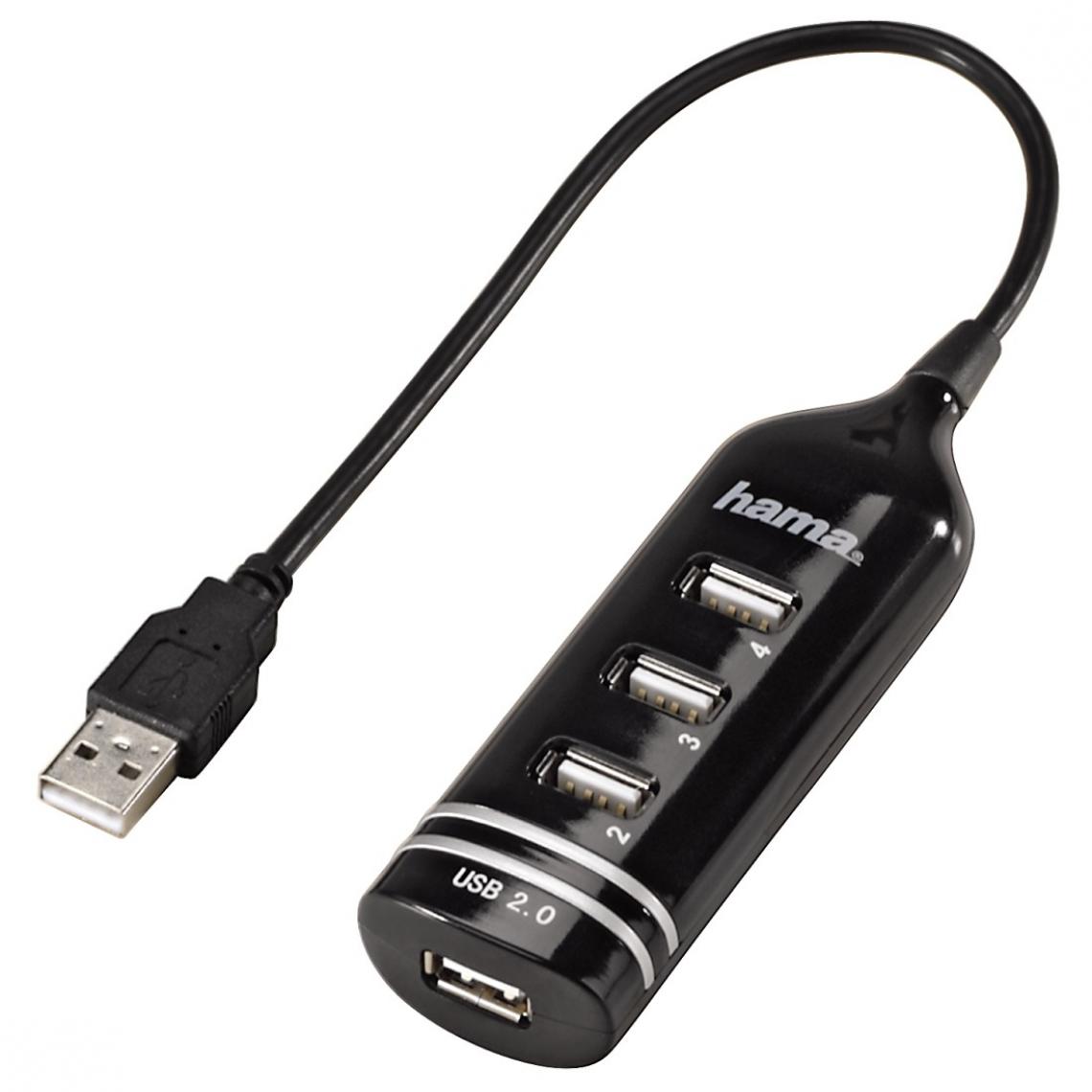 Hama - Hub USB 2.0, 4 ports, alimention par bus, Noir - Hub