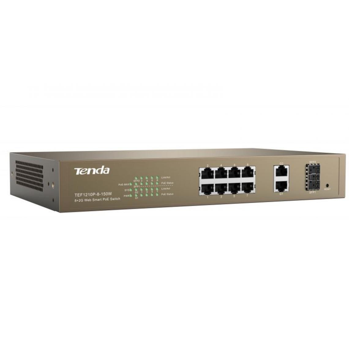 Inconnu - Tenda TEF1210P-8-150W Fast Ethernet (10/100) Gris Connexion Ethernet, supportant l'alimentation via ce port (PoE) - Switch