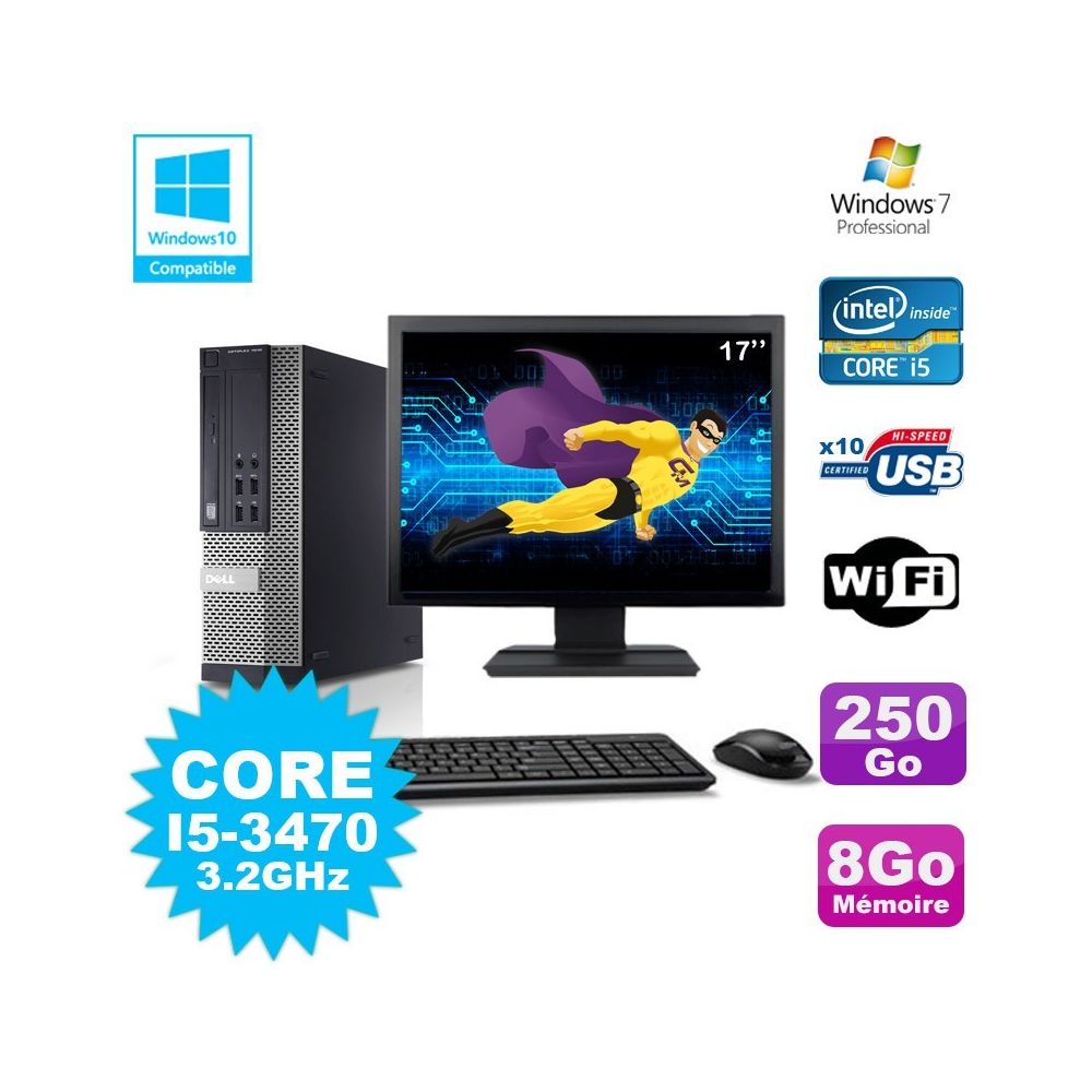 Dell - Lot PC Dell 7010 SFF Core I5-3470 3.2GHz 8Go 250Go DVD Wifi W7 + Ecran 17 - PC Fixe