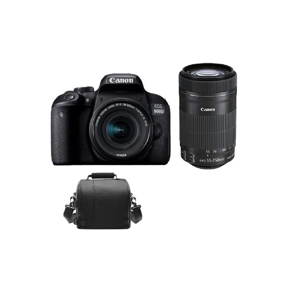Canon - CANON EOS 800D KIT EF-S 18-55mm F4-5.6 IS STM+ EF-S 55-250mm F4-5.6 IS STM (White Box) + camera Bag - Reflex Grand Public